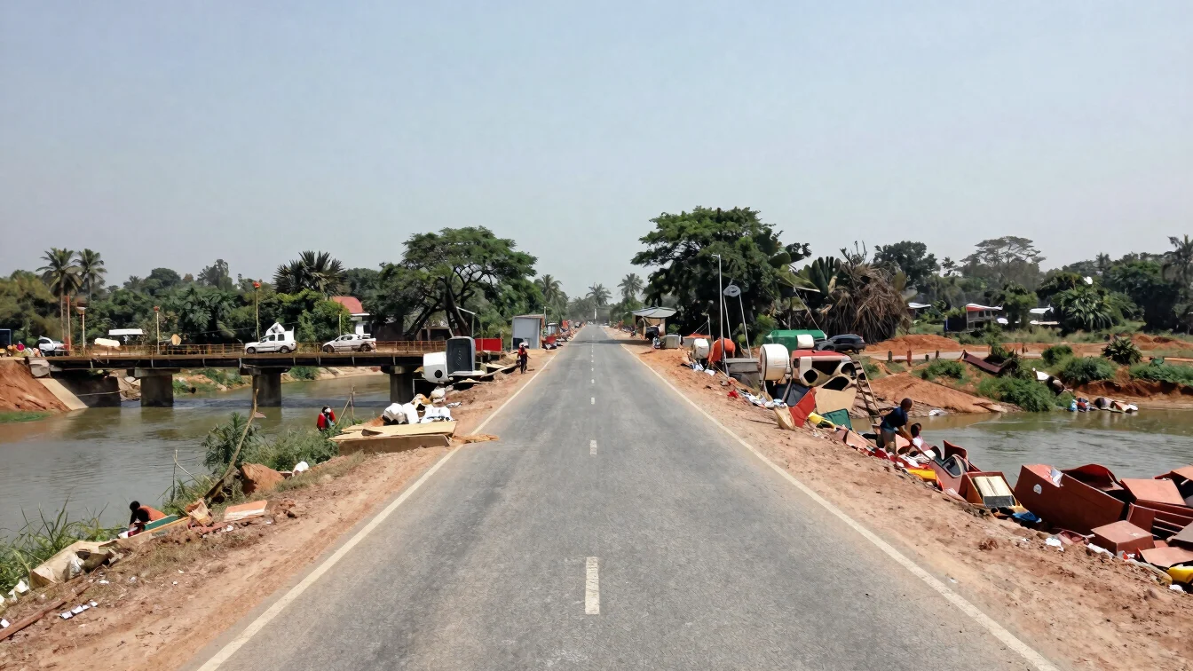Documentary wide of a road construction stretch in rural Odisha w
